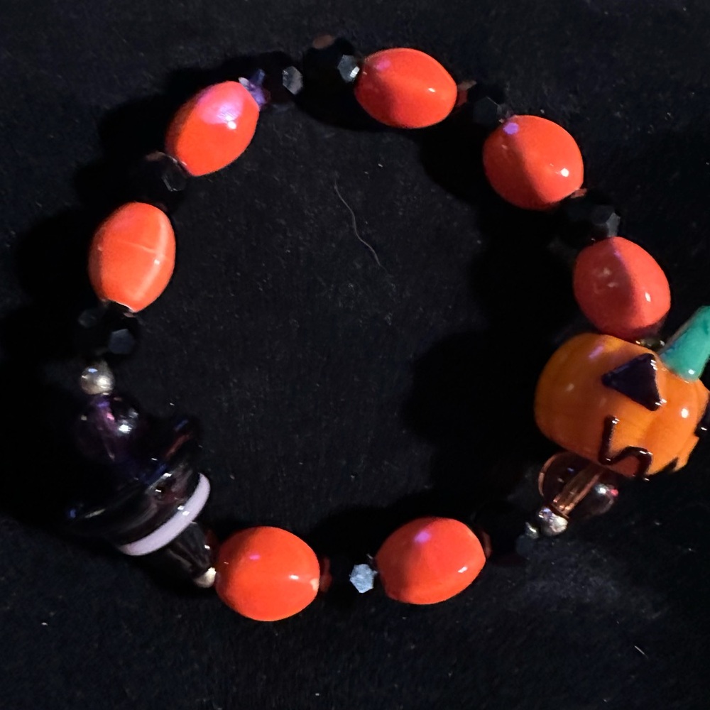 Handmade Halloween Orange, White Black Silver Bracelets. Pumpkins and more